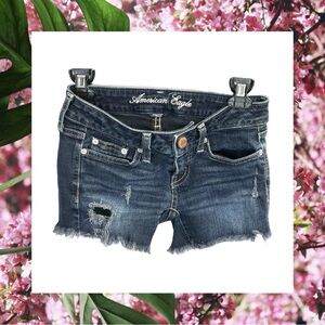 American Eagle Blackish Blue Ripped Frayed Torn Stretch Jean Shorts Women 00